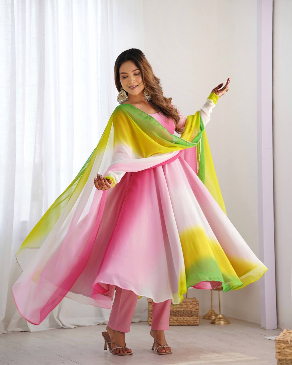 Party Wear Multi Color Heavy Fox Georgette Gown For Girls