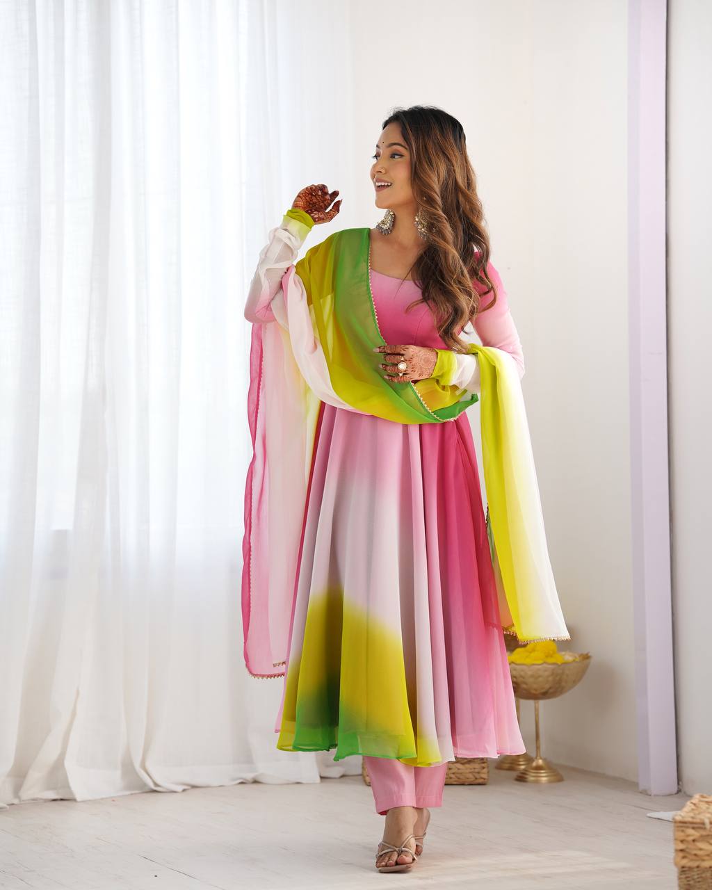 Party Wear Multi Color Heavy Fox Georgette Gown For Girls