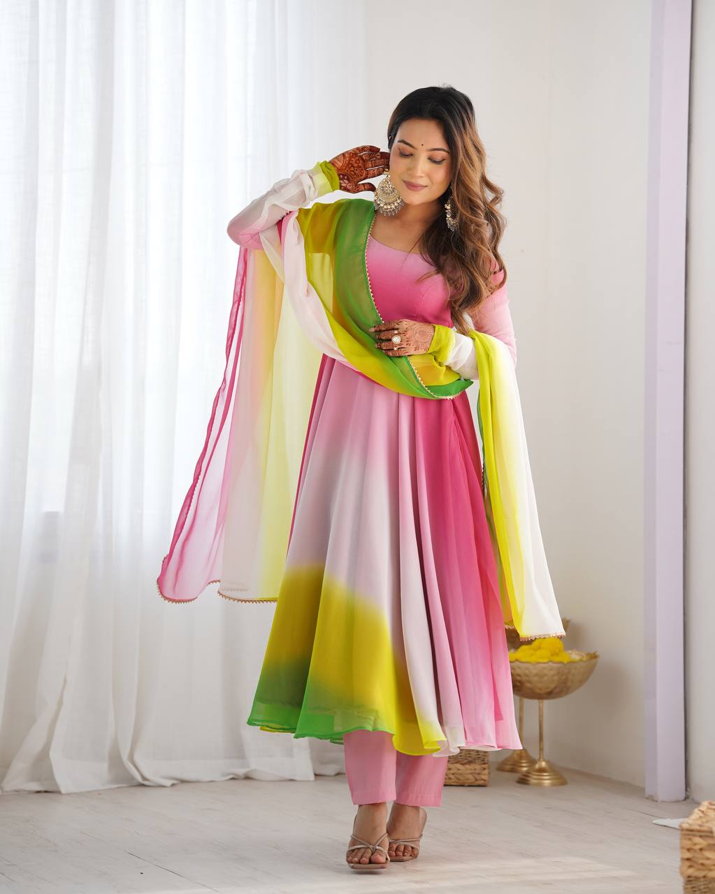 Party Wear Multi Color Heavy Fox Georgette Gown For Girls