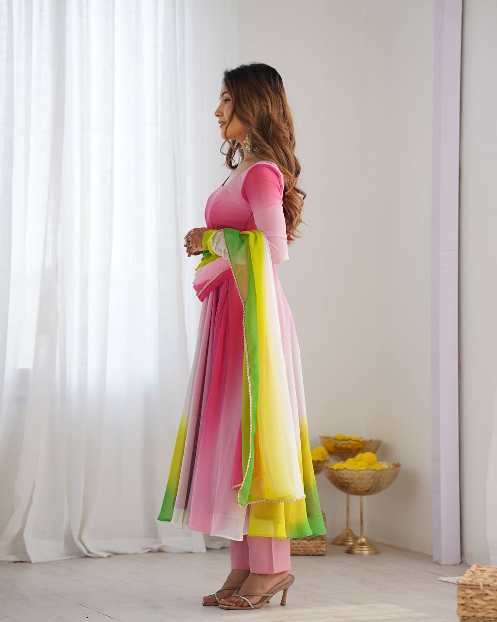 Party Wear Multi Color Heavy Fox Georgette Gown For Girls