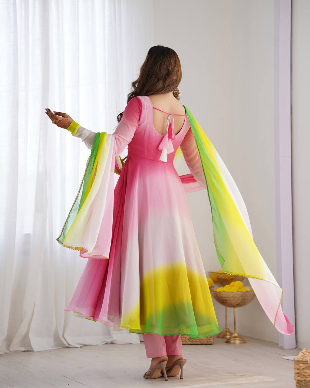 Party Wear Multi Color Heavy Fox Georgette Gown For Girls