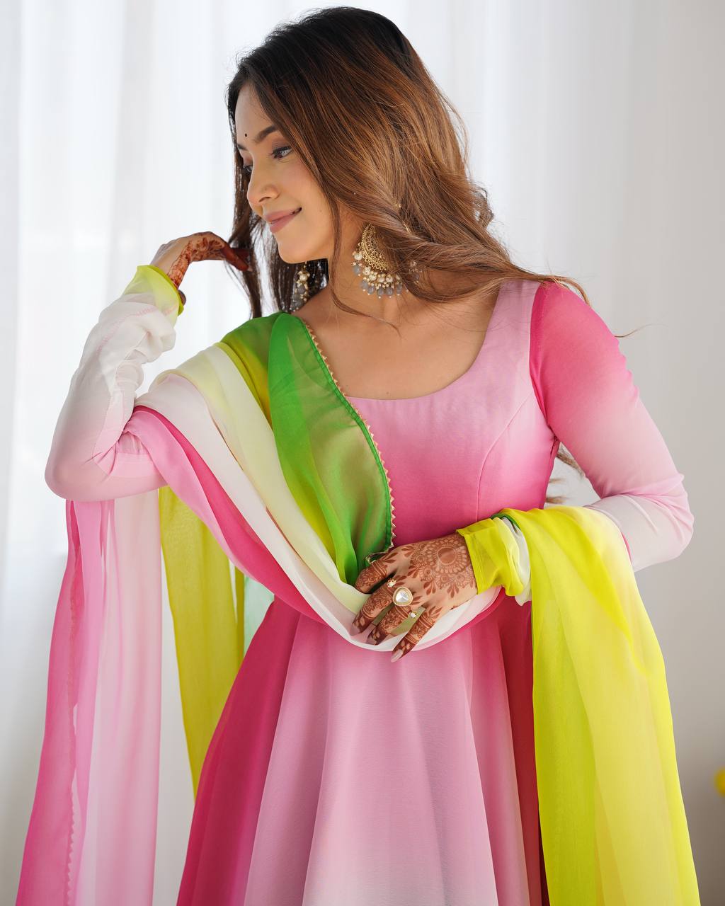 Party Wear Multi Color Heavy Fox Georgette Gown For Girls