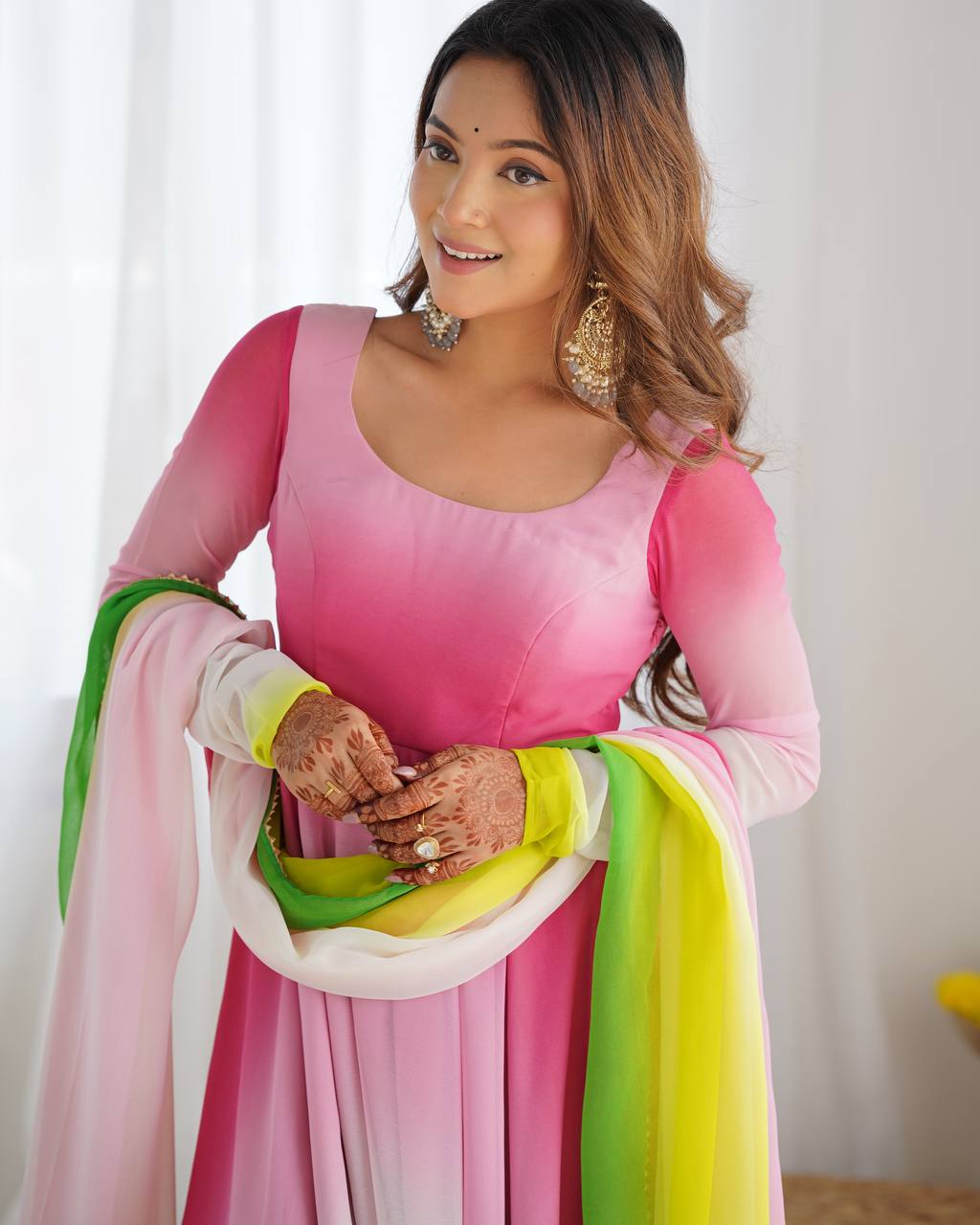 Party Wear Multi Color Heavy Fox Georgette Gown For Girls