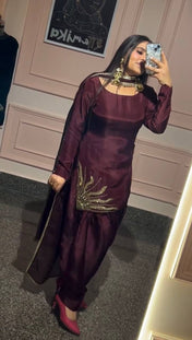 Wedding Wear Brown Color Natural Crep Silk Sharara For Girls