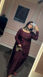Wedding Wear Brown Color Natural Crep Silk Sharara For Girls