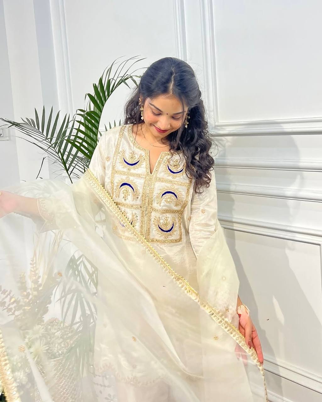 Party Wear White Color Heavy Vichitra Silk Sharara For Girls