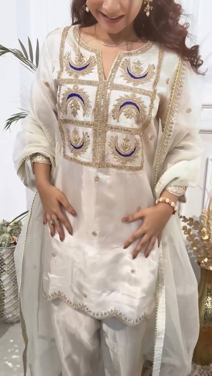 Party Wear White Color Heavy Vichitra Silk Sharara For Girls