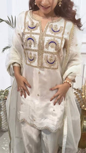 Party Wear White Color Heavy Vichitra Silk Sharara For Girls