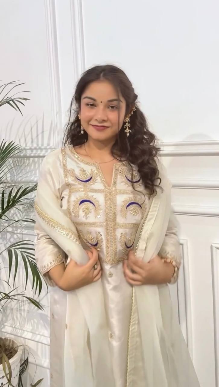 Party Wear White Color Heavy Vichitra Silk Sharara For Girls