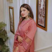 Party Wear Pink Color Roman Silk Kurti For Woemn