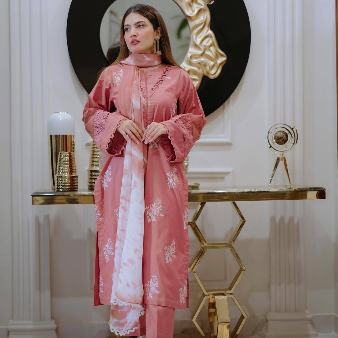 Party Wear Pink Color Roman Silk Kurti For Woemn