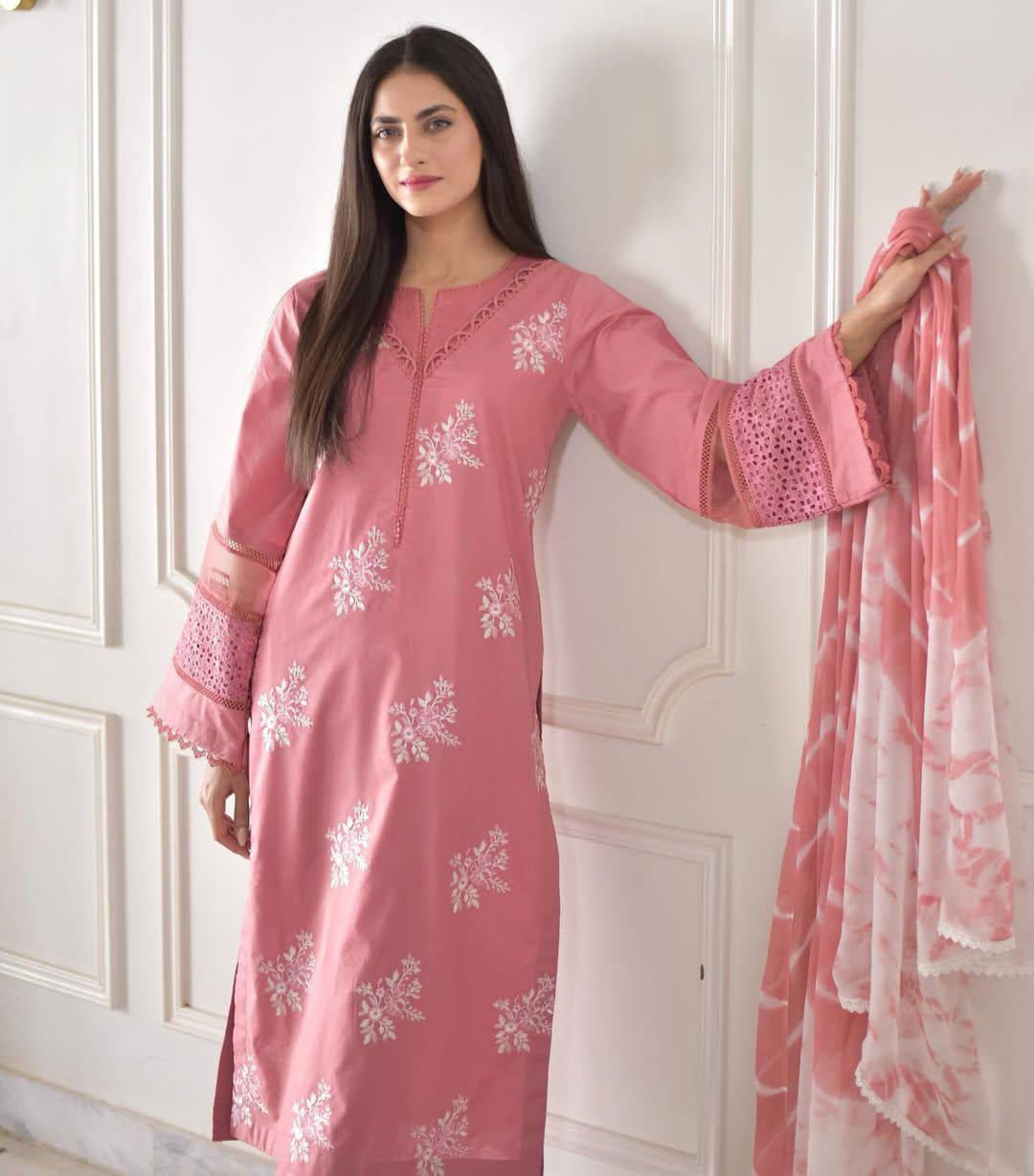 Party Wear Pink Color Roman Silk Kurti For Woemn