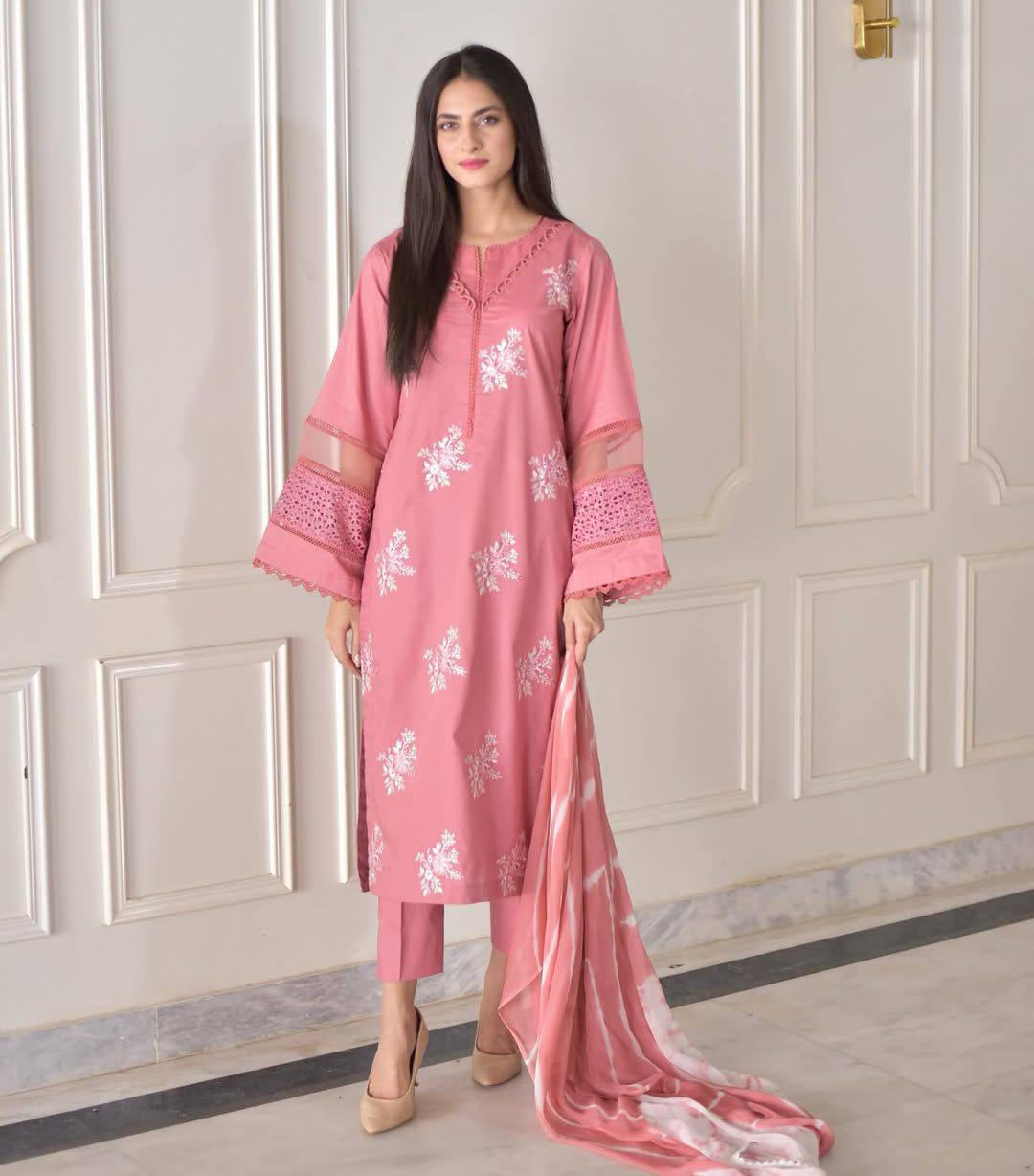 Party Wear Pink Color Roman Silk Kurti For Woemn