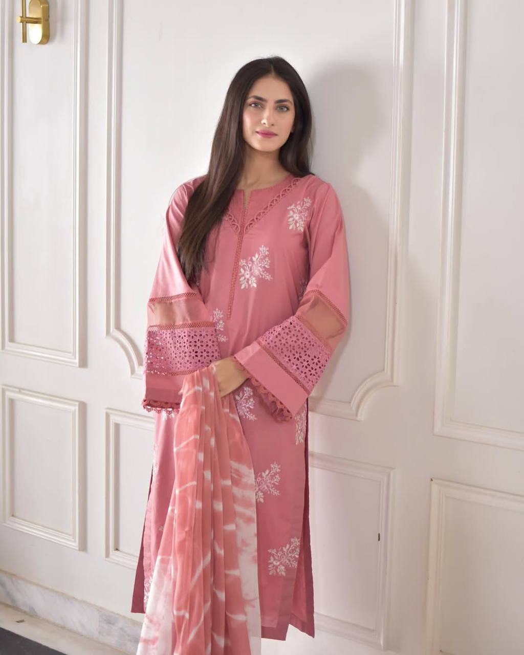Party Wear Pink Color Roman Silk Kurti For Woemn