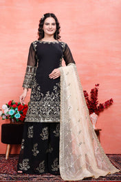 Party Wear Black Color Natural Crep Silk Sharara For Girls