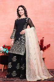 Party Wear Black Color Natural Crep Silk Sharara For Girls