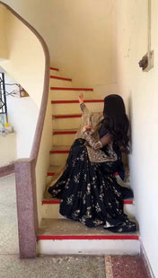 Party Wear Black Color Natural Crep Silk Sharara For Girls