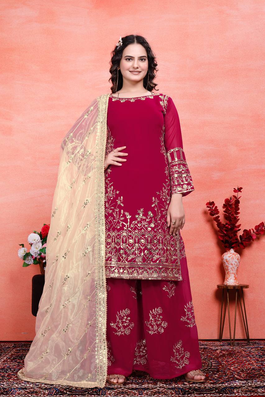 Party Wear Pink Color Natural Crep Silk Sharara For Girls