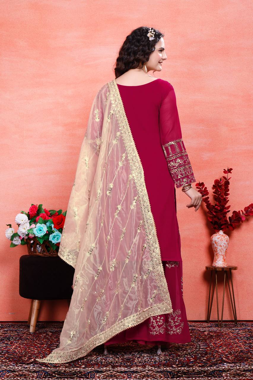 Party Wear Pink Color Natural Crep Silk Sharara For Girls