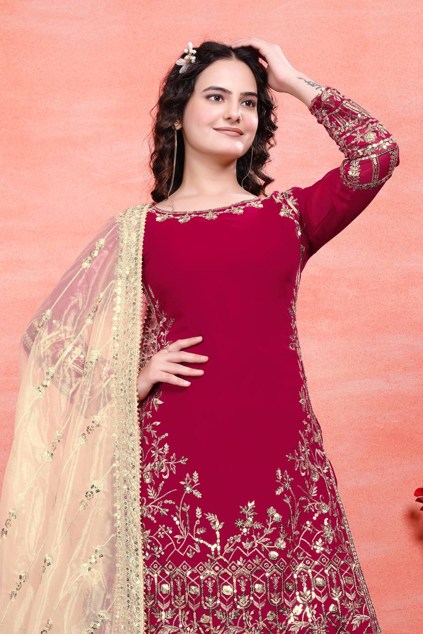 Party Wear Pink Color Natural Crep Silk Sharara For Girls