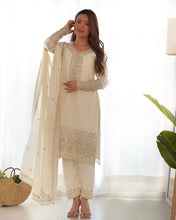 Party Wear White Color Pure Chinon Silk Kurti For Girls