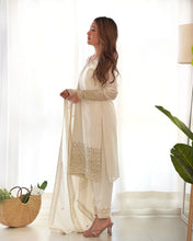 Party Wear White Color Pure Chinon Silk Kurti For Girls