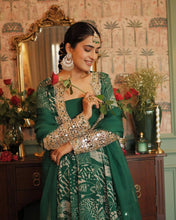 Western Wear Green Color Chinon Silk Gown For Girls
