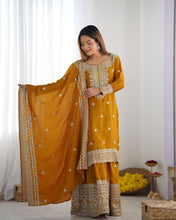 Party Wear Yellow color Heavy Chinnon Silk Sharara Set for girls