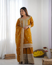 Party Wear Yellow color Heavy Chinnon Silk Sharara Set for girls