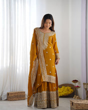 Party Wear Yellow color Heavy Chinnon Silk Sharara Set for girls