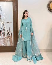 Party Wear Sky Blue Color Pure Natural Crep Silk Sharara For Girls