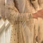 Wedding Wear Cream Color Roman Silk Kurti For Girls