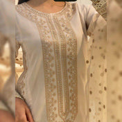 Wedding Wear Cream Color Roman Silk Kurti For Girls