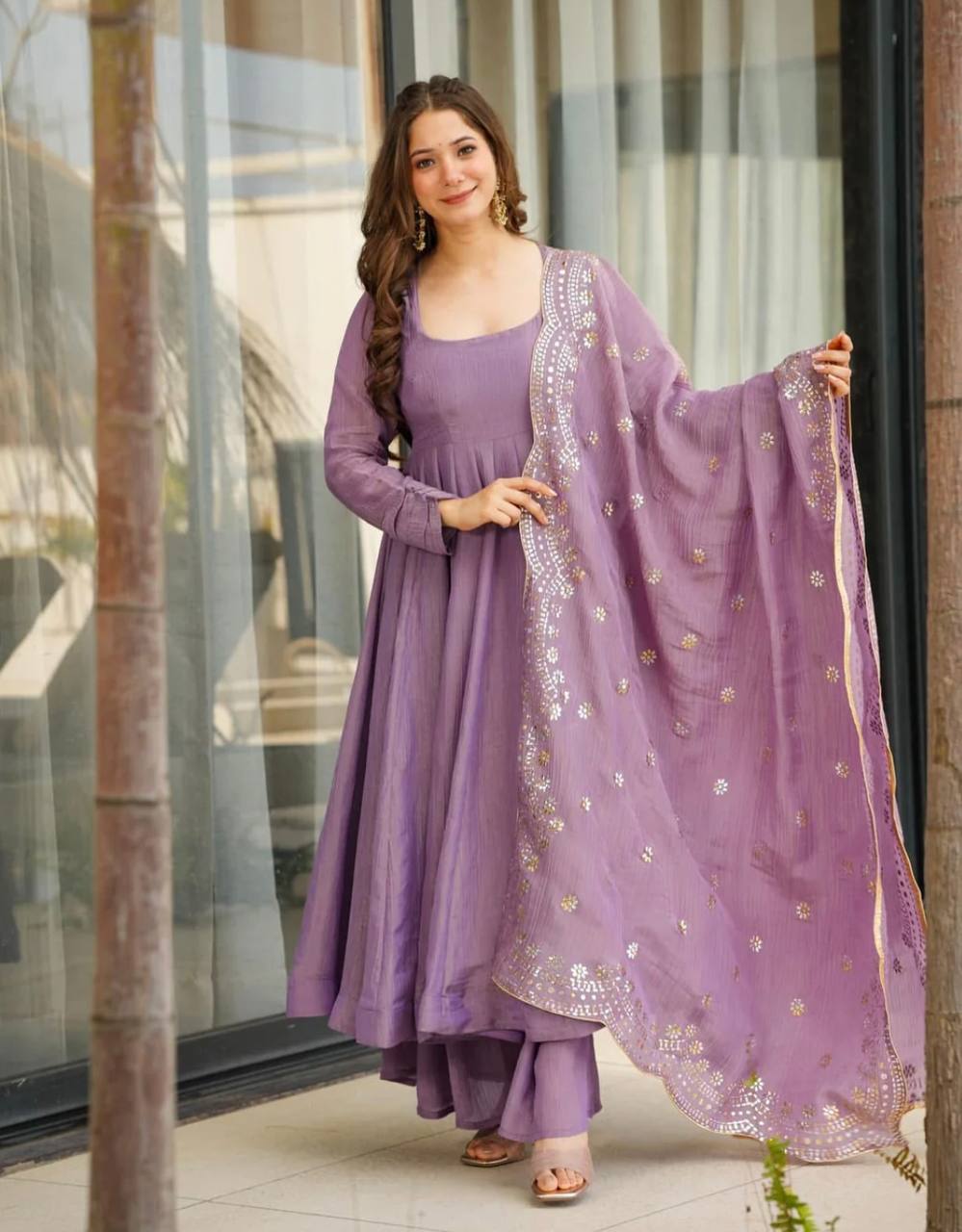 Wedding Wear Light Purple Color Heavy Fandy Silk Gown For Girls