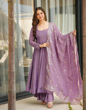 Wedding Wear Light Purple Color Heavy Fandy Silk Gown For Girls