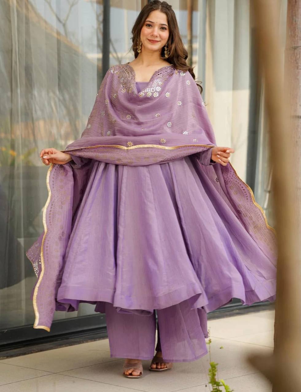 Wedding Wear Light Purple Color Heavy Fandy Silk Gown For Girls