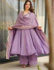 Wedding Wear Light Purple Color Heavy Fandy Silk Gown For Girls