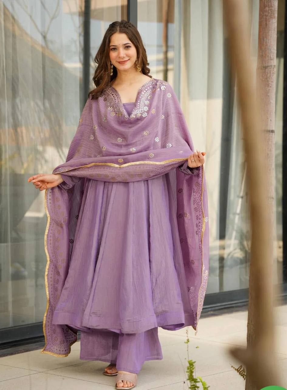 Wedding Wear Light Purple Color Heavy Fandy Silk Gown For Girls