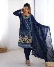 Party Wear Blue Color Faux Georgette Kurti For Girls