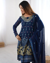 Party Wear Blue Color Faux Georgette Kurti For Girls