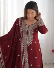 Designer Maroon, White color Chinnon Silk With Embroidery For Girls