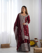 Designer Maroon, White color Chinnon Silk With Embroidery For Girls