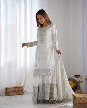 Designer Maroon, White color Chinnon Silk With Embroidery For Girls