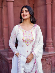 Wedding Wear White Color Faux Georgette Sharara For Girls