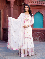 Wedding Wear White Color Faux Georgette Sharara For Girls