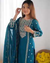 Wedding Wear Blue Color Chinon Silk Kurti For Girls