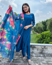 Party Wear Blue Color Heavy Pure Maska Cotton Silk Kurti For Girls