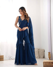Festival Wear Tealblue Color Fox Georgette Saree For Girls