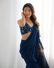 Festival Wear Tealblue Color Fox Georgette Saree For Girls
