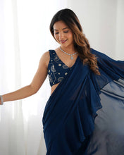 Festival Wear Tealblue Color Fox Georgette Saree For Girls